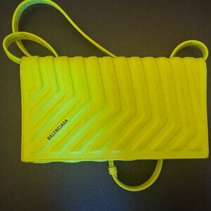 Balenciaga Car Hybrid Strap Wallet In Yellow Fluo